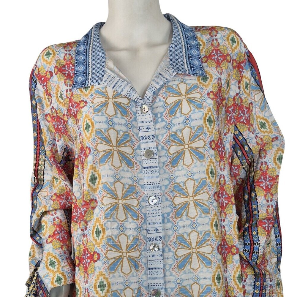 John Mark Women’s Tunic Size 3X Top Collar Button Multicolor Multi Patern 27